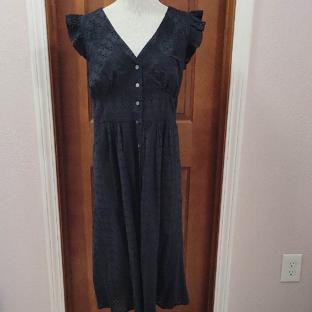 J. Crew Black Midi Eyelet Dress